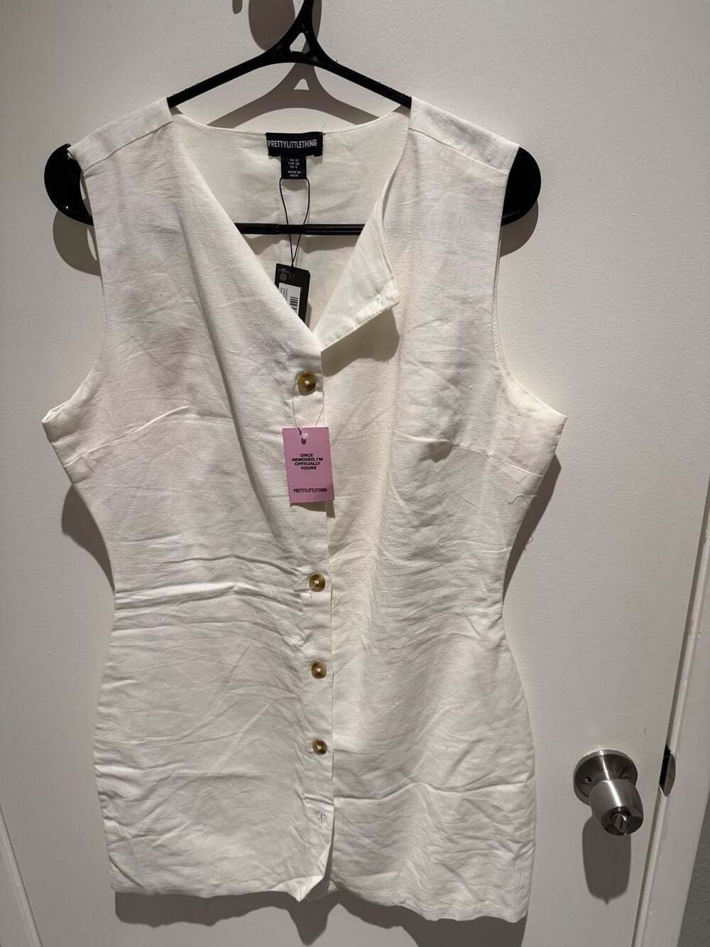 PrettyLittleThing Button Front Vest Dress Size 6 White